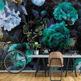Elegáns sötétzöld virágmintás fotótapéta 416x290cm