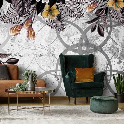 Fotótapéta antik fal modern levél és virágmintával 400x280cm