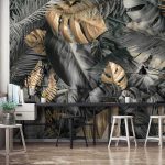 Ezüst pálmalevél mintás fotótapéta 208x146cm