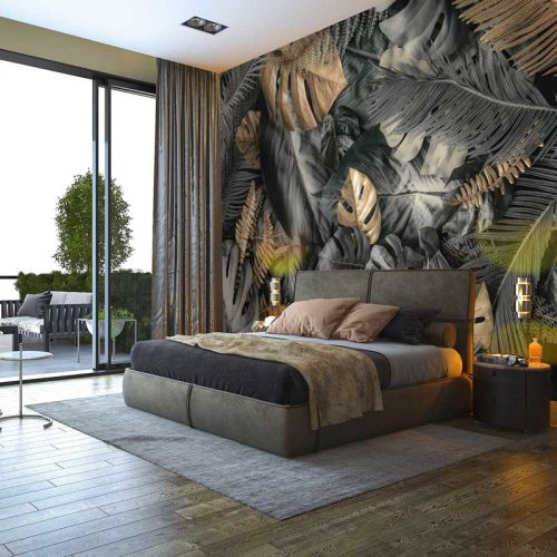 Ezüst pálmalevél mintás fotótapéta 520x318cm