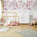 Lila inda és levélmintás fotótapéta 208x146cm