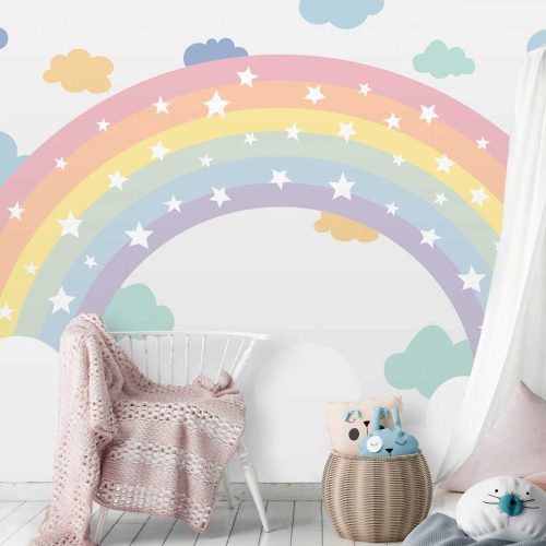 Pasztell szivárvány mintás gyerekszoba fotótapéta 400x280cm