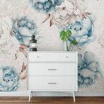 Kék és fehér bazsarózsa mintás fotótapéta 152,5x104cm