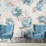 Kék és fehér bazsarózsa mintás fotótapéta 152,5x104cm