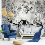 Gólya és daru madár mintás fotótapéta 254x184cm