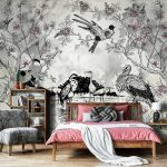 Gólya és daru madár mintás fotótapéta 254x184cm