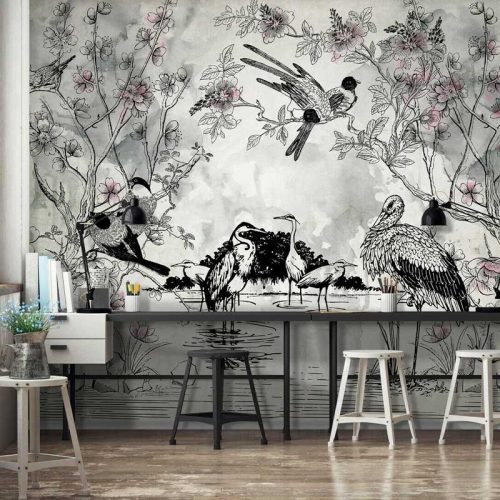 Gólya és daru madár mintás fotótapéta 368x254cm