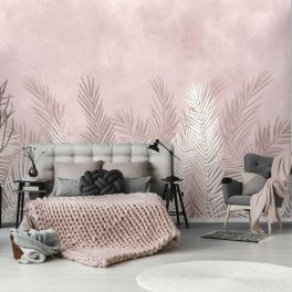   Púderrózsaszín alapú bézs pálmalevél mintás fotótapéta 368x280cm