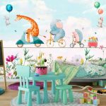 Színes virág és állatmintás vlies fotótapéta 368x254cm