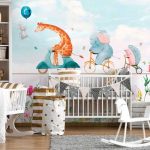 Színes virág és állatmintás vlies fotótapéta 368x254cm