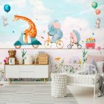 Színes virág és állatmintás vlies fotótapéta 208x146cm