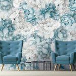 Kék pünkösdi rózsa mintás fotótapéta 368x254cm