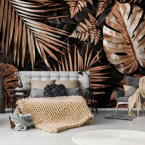 Arany monstera levél mintás vlies fotótapéta 368x280cm