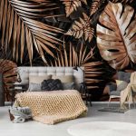 Arany monstera levél mintás vlies fotótapéta 104x70,5cm
