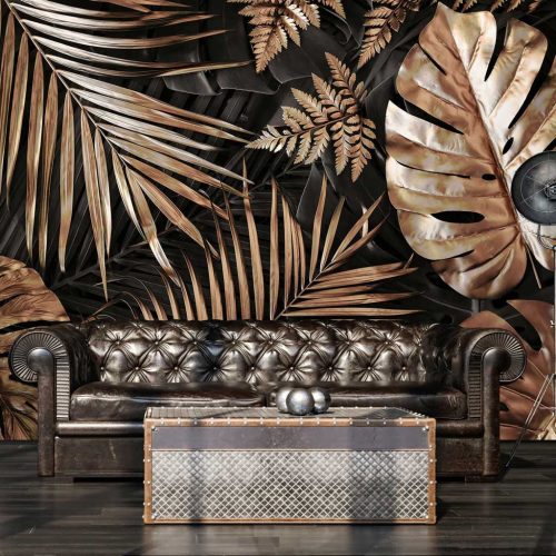 Arany monstera levél mintás vlies fotótapéta 400x280cm