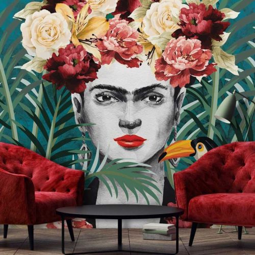 Frida Kahlo portré trópusi mintával fotótapéta