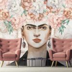Frida Kahlo portré virág mintával fotótapéta 254x184cm