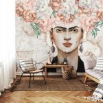 Frida Kahlo portré virág mintával fotótapéta 152,5x104cm