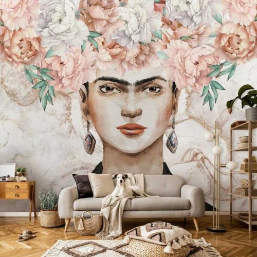 Frida Kahlo portré virág mintával fotótapéta
