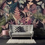 Trópusi madár és pillangó mintás fotótapéta 152,5x104cm