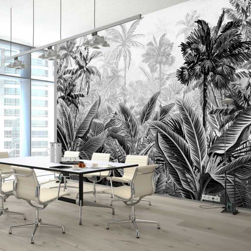 Fekete fehér dzsungel mintás fotótapéta 368x254cm