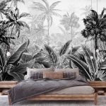 Fekete fehér dzsungel mintás fotótapéta 312x219cm