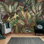 Leopárd és óriás levél mintás fotótapéta 254x184cm