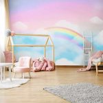 Rózsaszín égbolt szivárvánnyal mintás fotótapéta 104x70,5cm