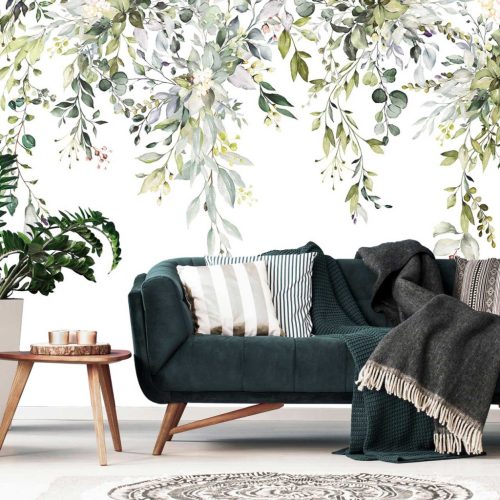 Csüngő zöld levél mintás fotótapéta 254x184cm