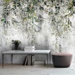 Vintage hangulatú zöld levél mintás fotótapéta 152,5x104cm