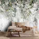 Vintage hangulatú zöld levél mintás fotótapéta 152,5x104cm