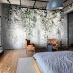 Vintage hangulatú zöld levél mintás fotótapéta 312x219cm