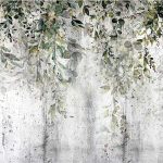 Vintage hangulatú zöld levél mintás fotótapéta 416x254cm