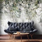 Vintage hangulatú zöld levél mintás fotótapéta 416x290cm