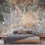 Betonhatású monstera levél nyomatos fotótapéta 254x184cm