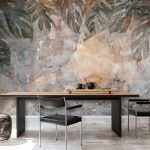 Betonhatású monstera levél nyomatos fotótapéta 208x146cm