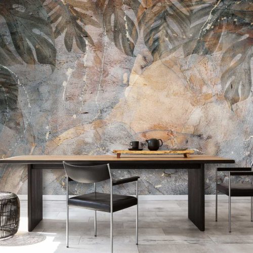 Betonhatású monstera levél nyomatos fotótapéta 208x146cm