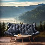 Ködös fenyőerdő mintás fotótapéta 368x254cm