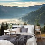 Ködös fenyőerdő mintás fotótapéta 312x219cm