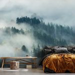 Misztikus fenyőerdő mintás fotótapéta 254x184cm