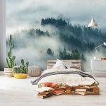 Misztikus fenyőerdő mintás fotótapéta 104x70,5cm