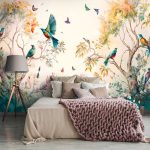 Festett hatású színes kismadár mintás fotótapéta 368x254cm