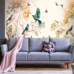 Festett hatású színes kismadár mintás fotótapéta 416x290cm