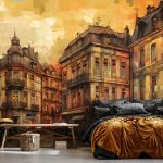 Festett utcakép mintás fotótapéta 254x184cm