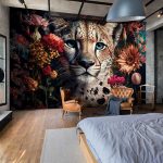 Egzotikus virág és leopárd mintás fotótapéta 152,5x104cm