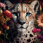 Egzotikus virág és leopárd mintás fotótapéta 152,5x104cm