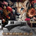 Egzotikus virág és leopárd mintás fotótapéta 312x219cm