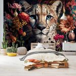 Egzotikus virág és leopárd mintás fotótapéta 416x254cm