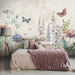 Színes virág és pillangó mintás fotótapéta 368x254cm