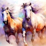 Akvarell hatású vágtázó lovak mintás fotótapéta 254x184cm